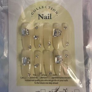 Elegant Nudish Handmade Press-On Nails w/ Jewels ✨
